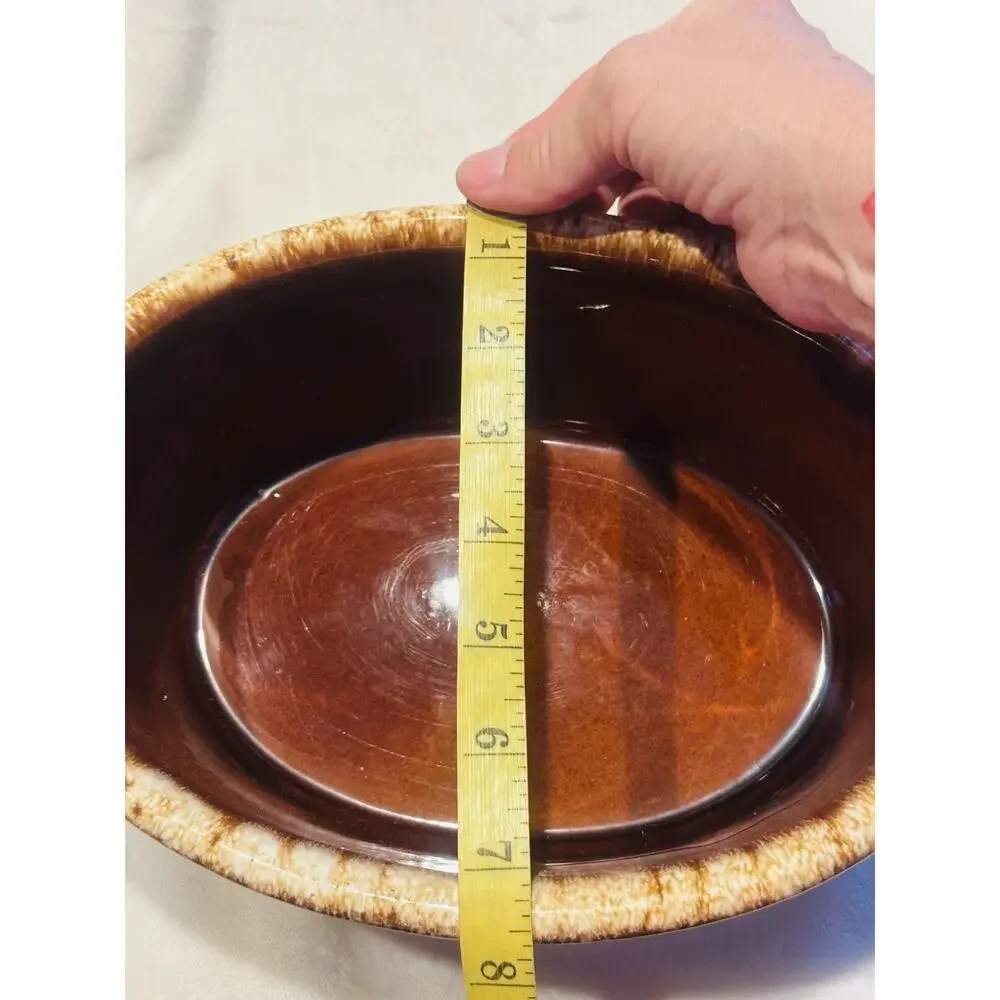 Hull USA Oven Proof Pottery Large Oval Casserole Bowl w Lid Vtg Country Bakeware